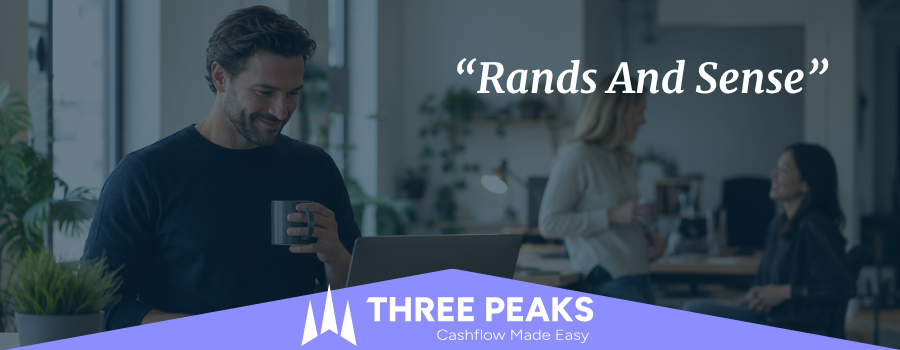 Business owner reviewing predictable cashflow on laptop — Three Peaks blog banner