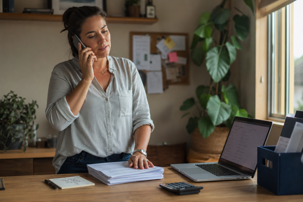 Small business owner spending time on a manual payment reminder call, representing the hidden cost of manual administration