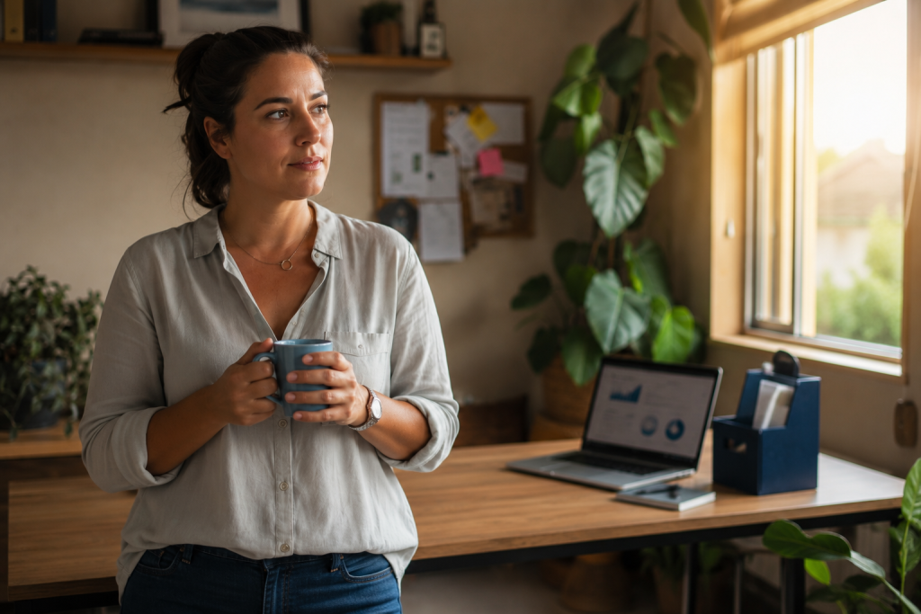 Small business owner enjoying reclaimed time after reducing manual administration through automation